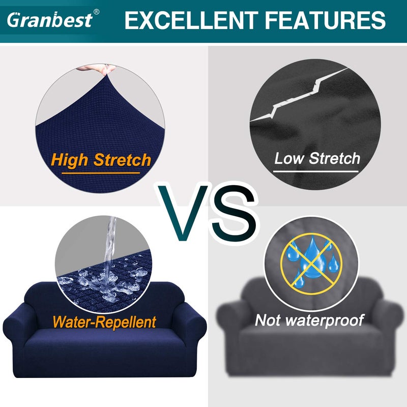 Granbest Premium Waterproof Sofa Cover High Stretch Couch Slipcover Super Soft Fabric Couch Cover (Navy Blue, Medium) - Image 4